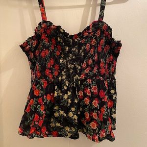 Patrons of Peace size small ruffled floral tank